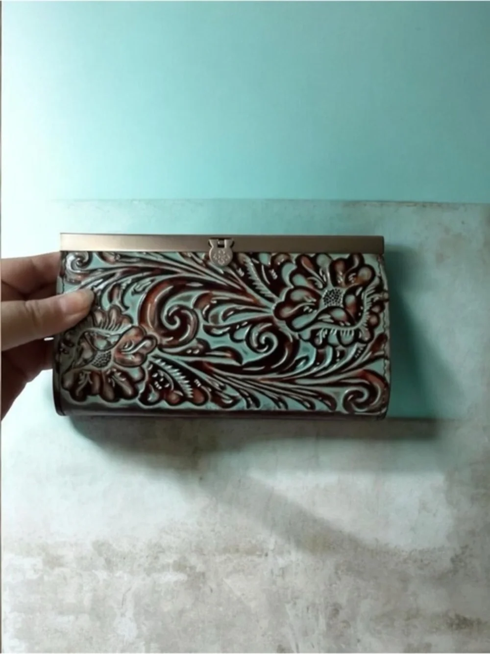 Patricia Nash TOOLED TURQUOISE Leather CAUCHY Wallet $119.00!